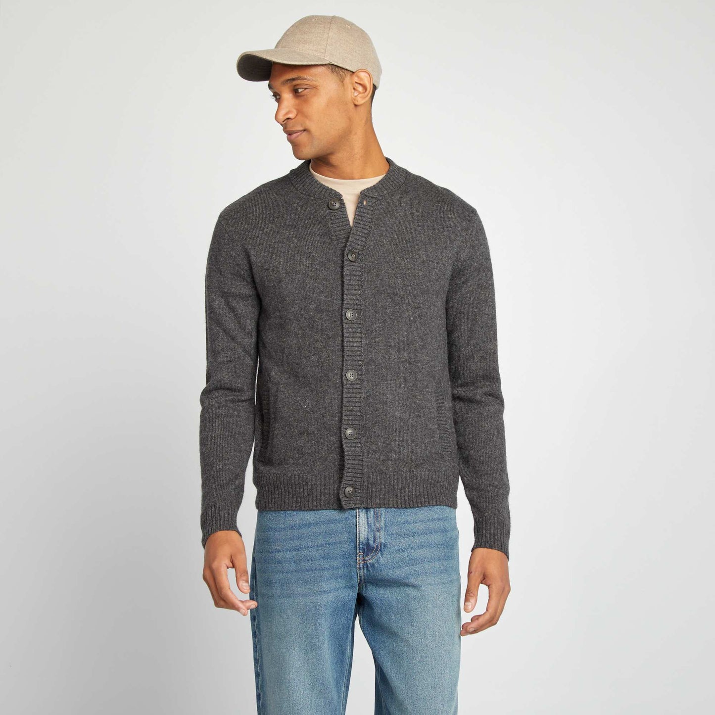 Buttoned wool cardigan GREY