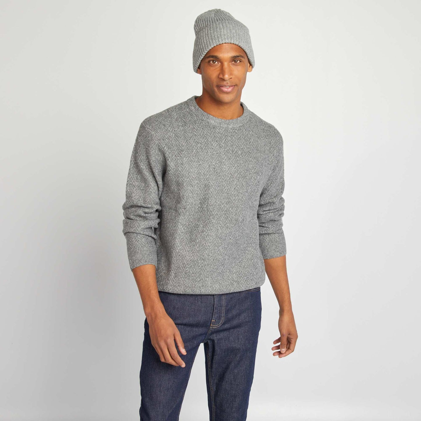 Chevron knit thick jumper GREY