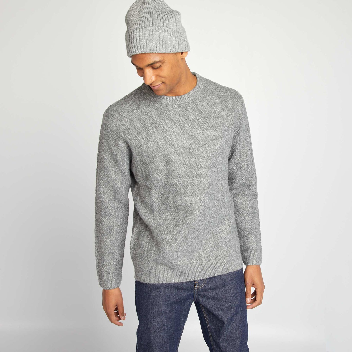 Chevron knit thick jumper GREY