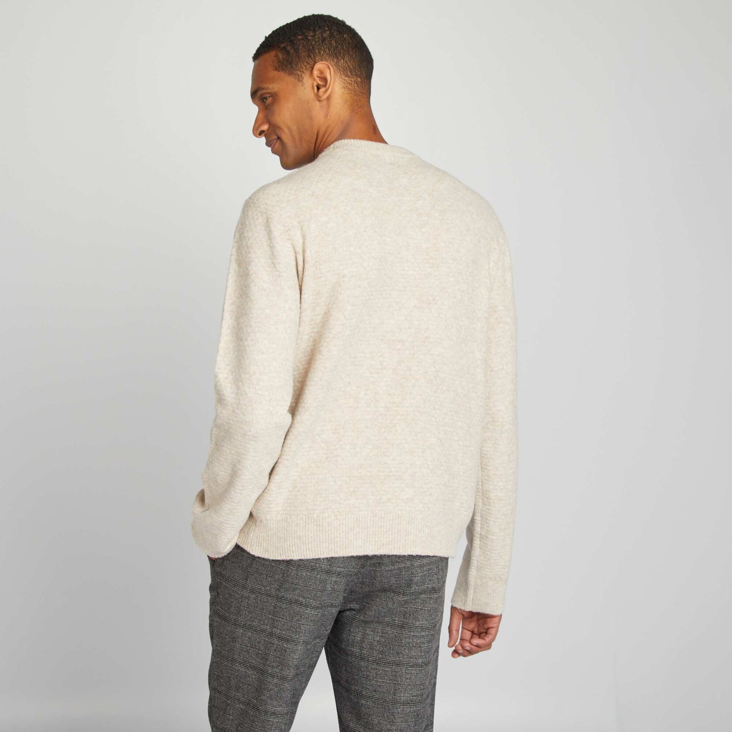 Round-neck knit sweater BEIGE