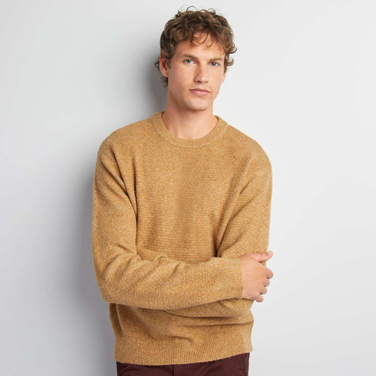 Round-neck knit sweater BEIGE