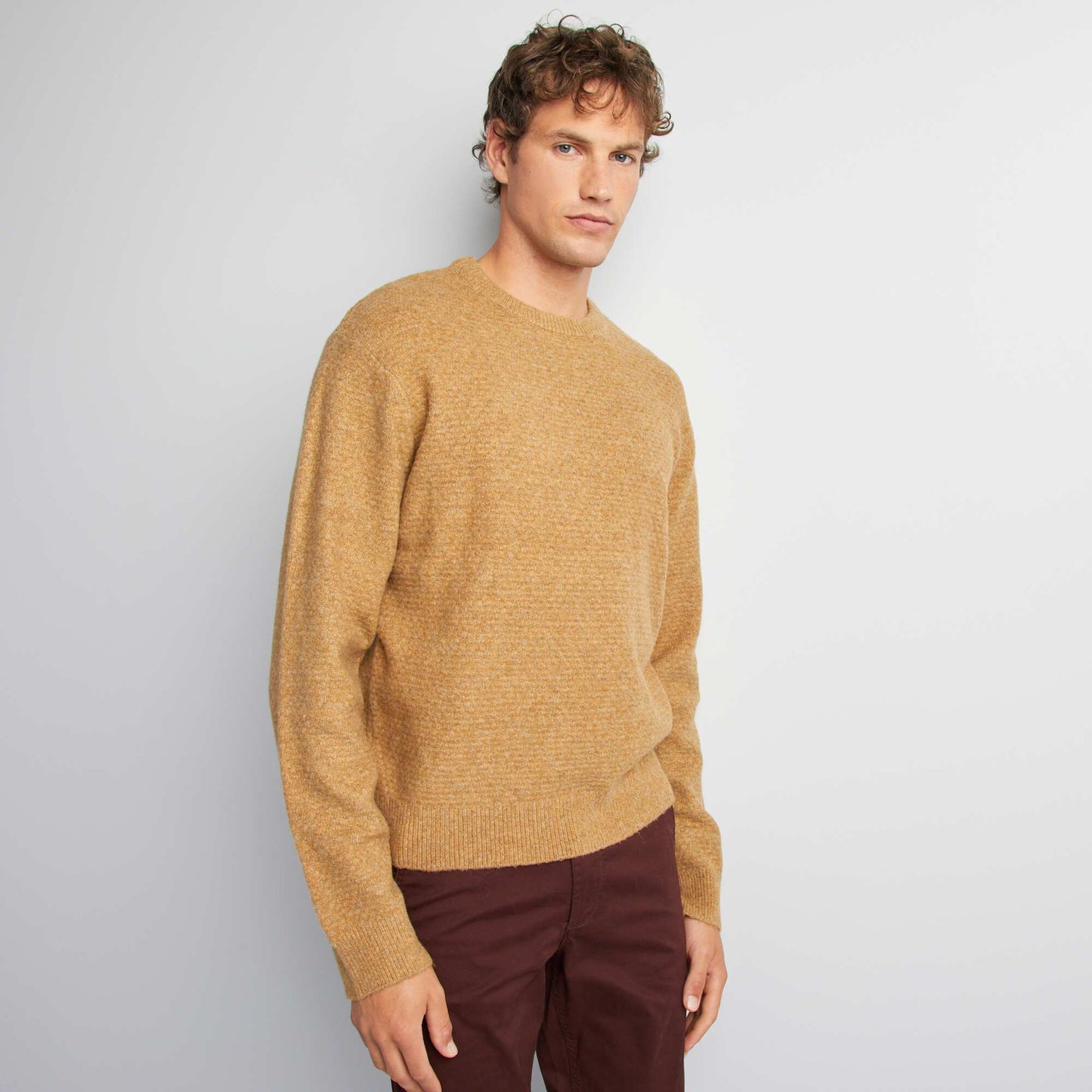 Round-neck knit sweater BEIGE