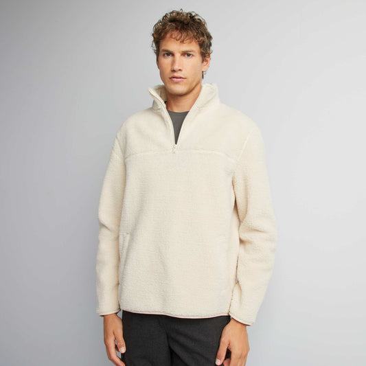 Teddy sweatshirt with zip-up collar WHITE