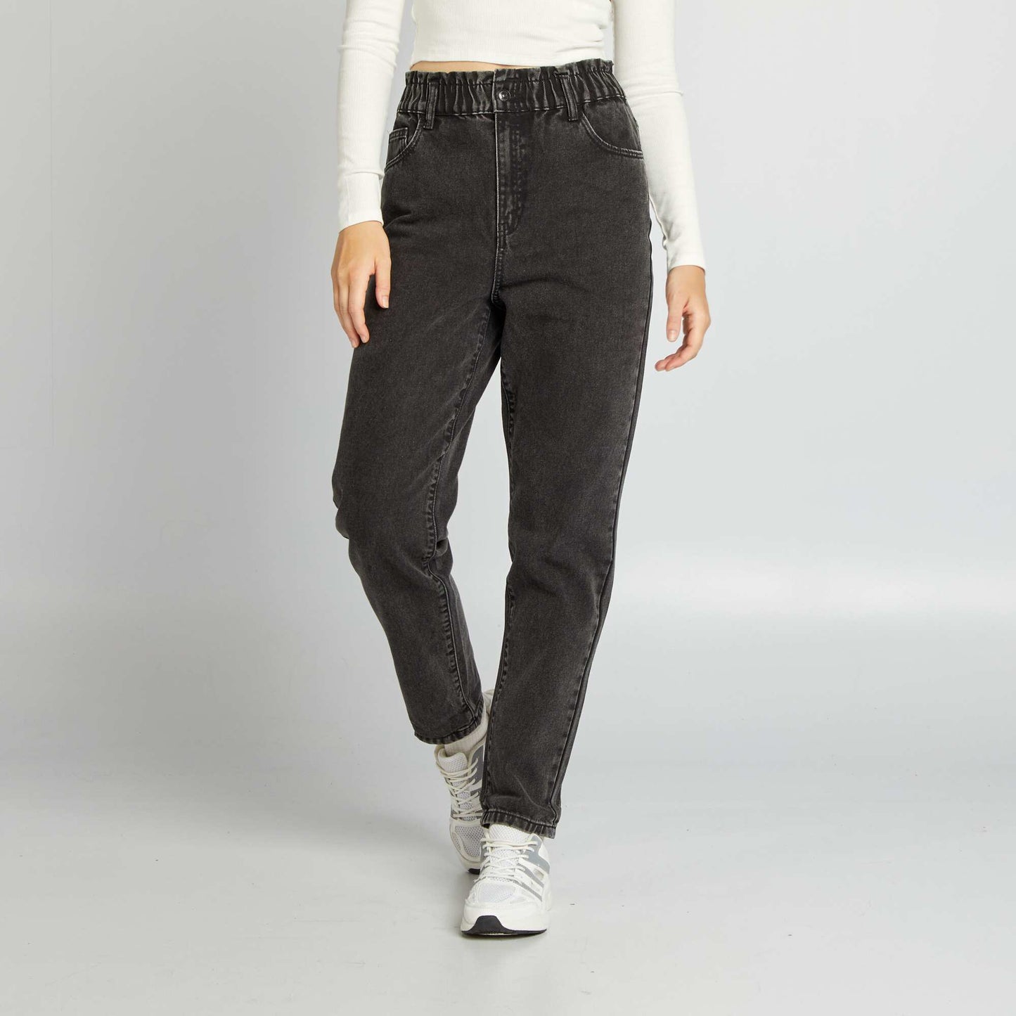 Mom-fit denim trousers GREY