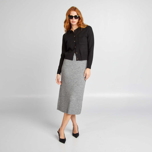 Ribbed knit midi skirt GREY