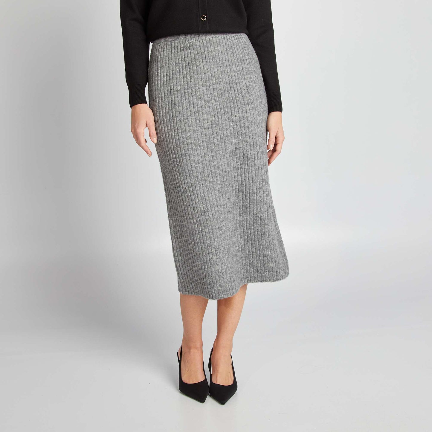 Ribbed knit midi skirt GREY