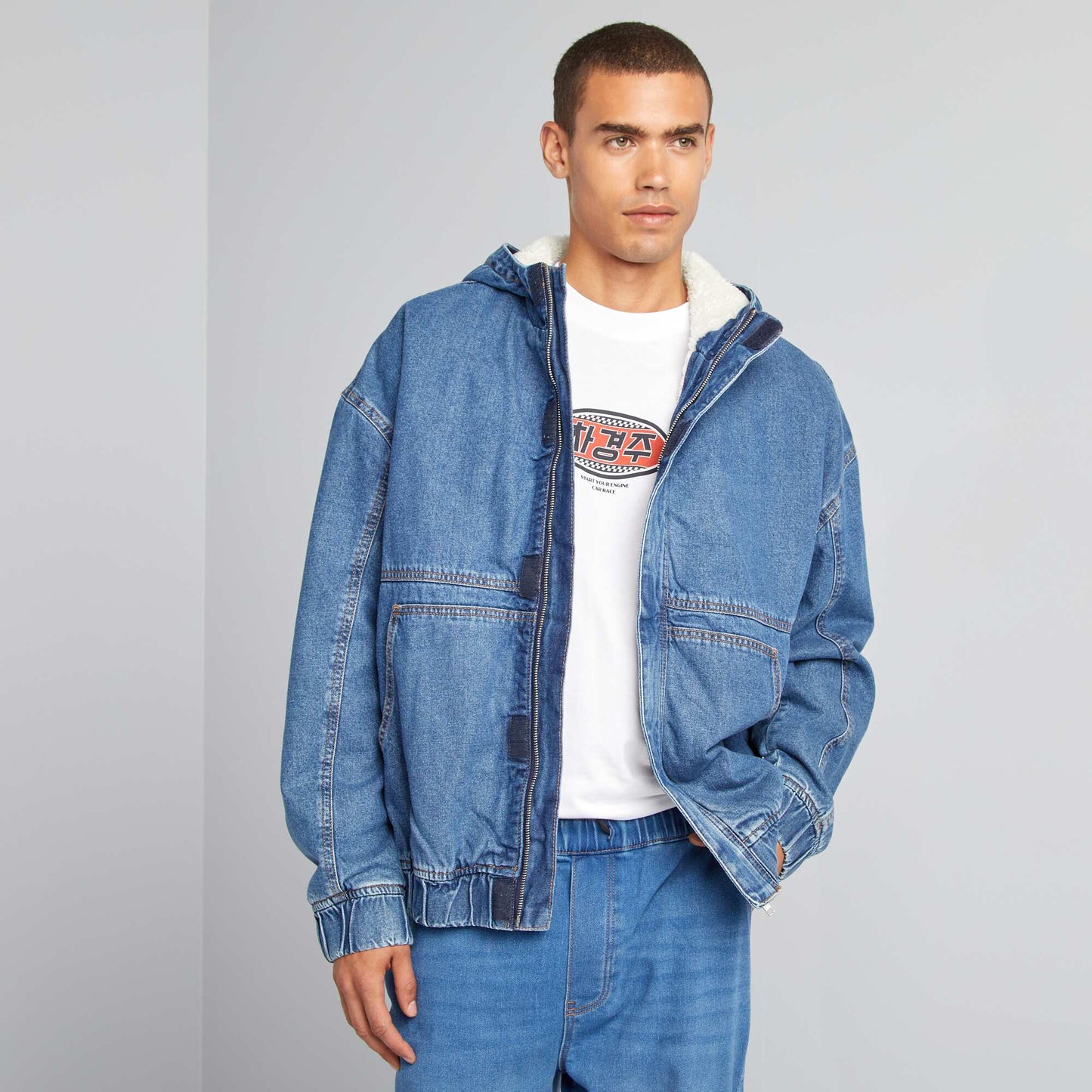 Denim jacket with Sherpa lining BLUE