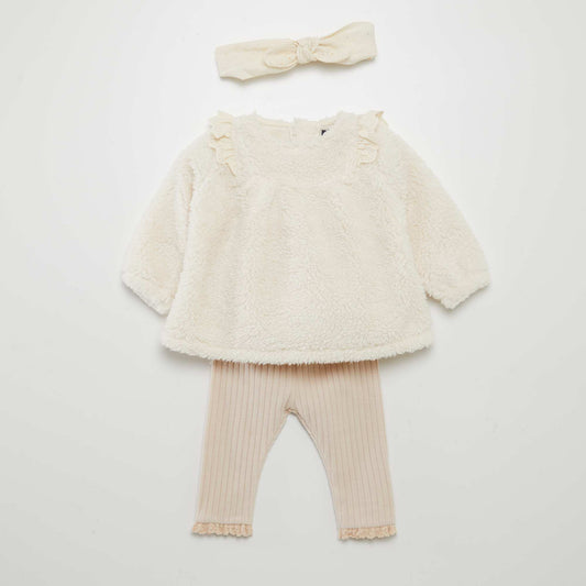 Teddy leggings  headband + sweatshirt set WHITE