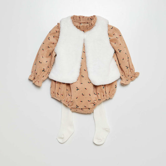 Romper + tights + cardigan set BEIGE