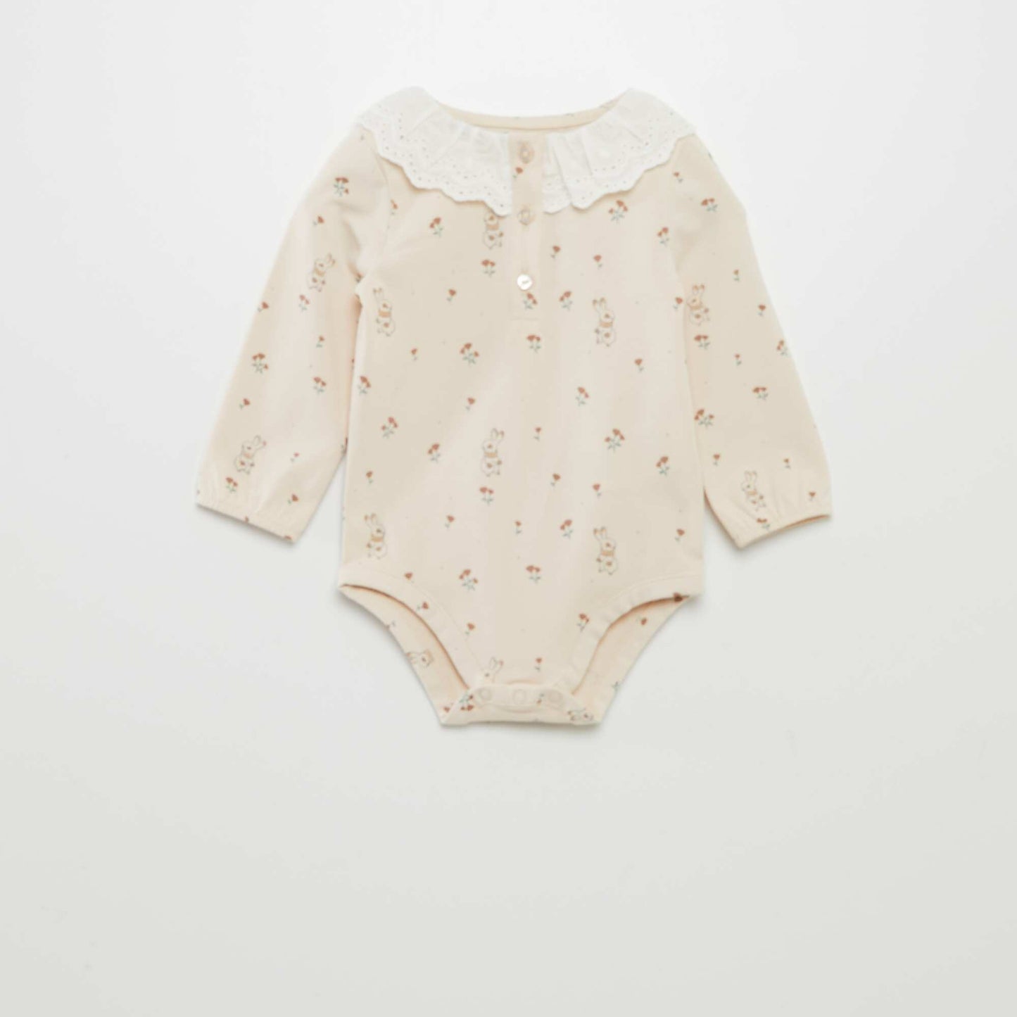 Printed bodysuit with embroidered neckline BEIGE