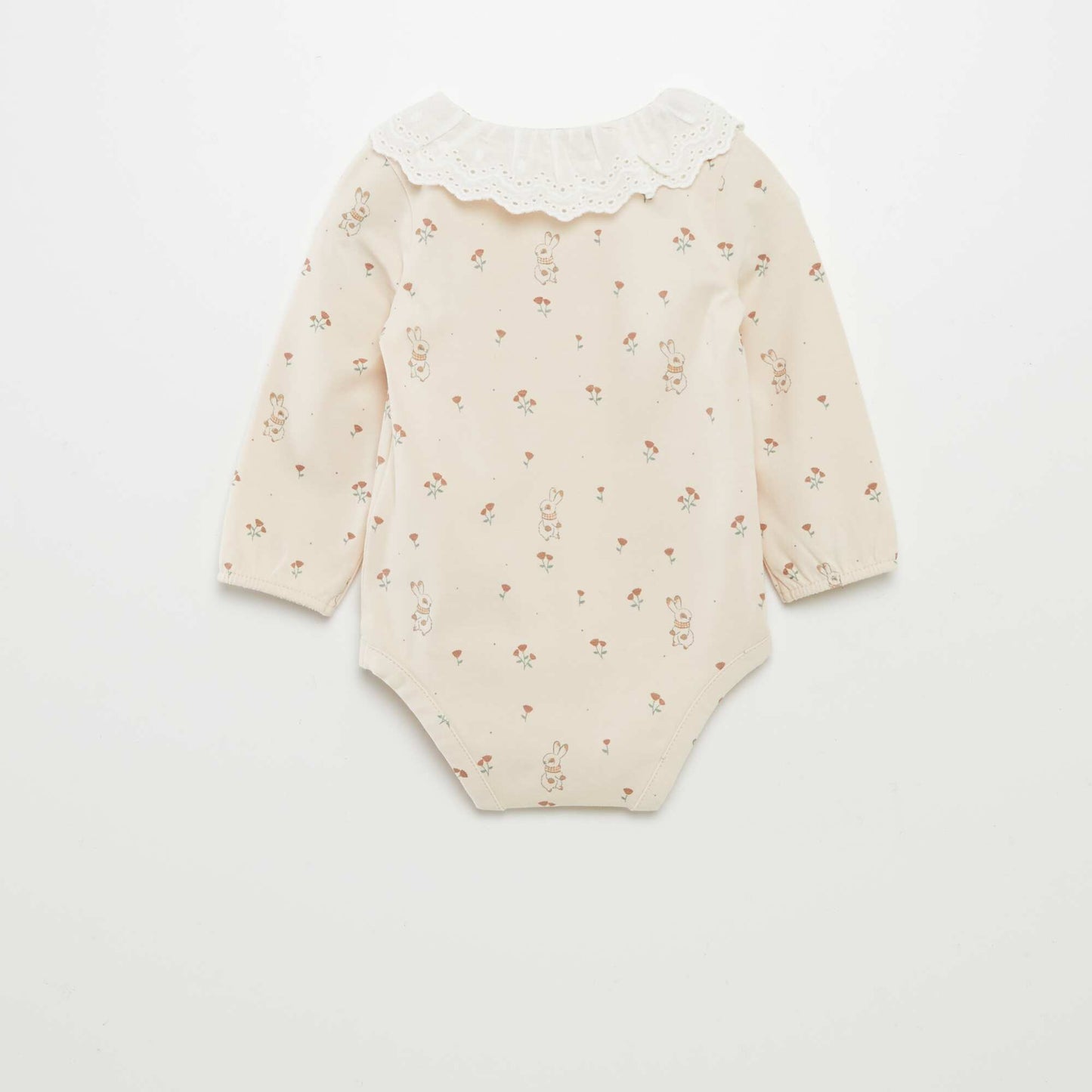 Printed bodysuit with embroidered neckline BEIGE