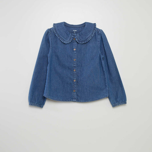 Denim blouse with Peter Pan collar BLUE