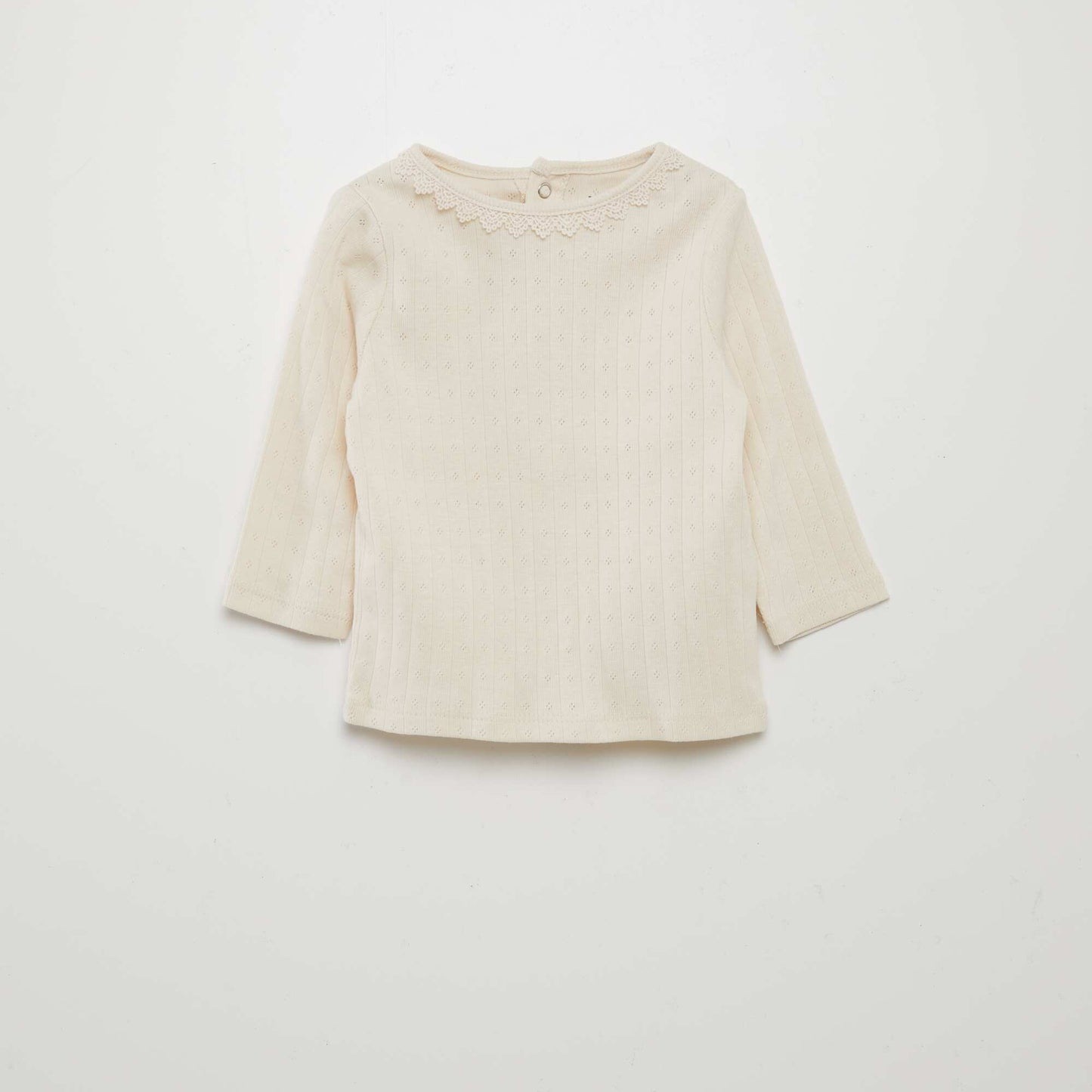 Pointelle knit long-sleeved T-shirt WHITE