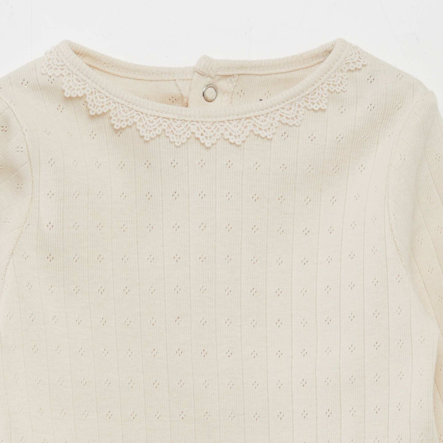 Pointelle knit long-sleeved T-shirt WHITE