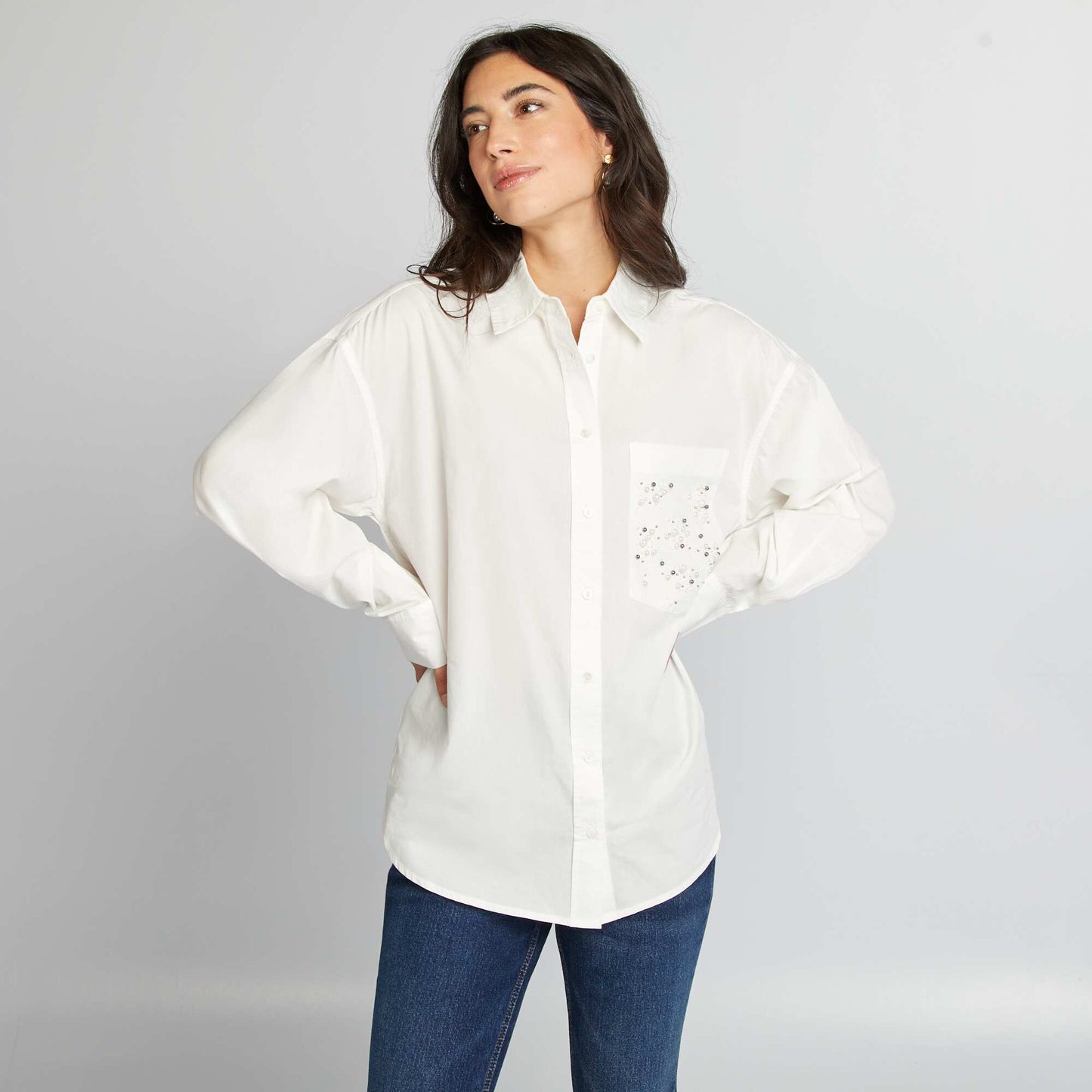 Blouse with beaded breast pocket WHITE