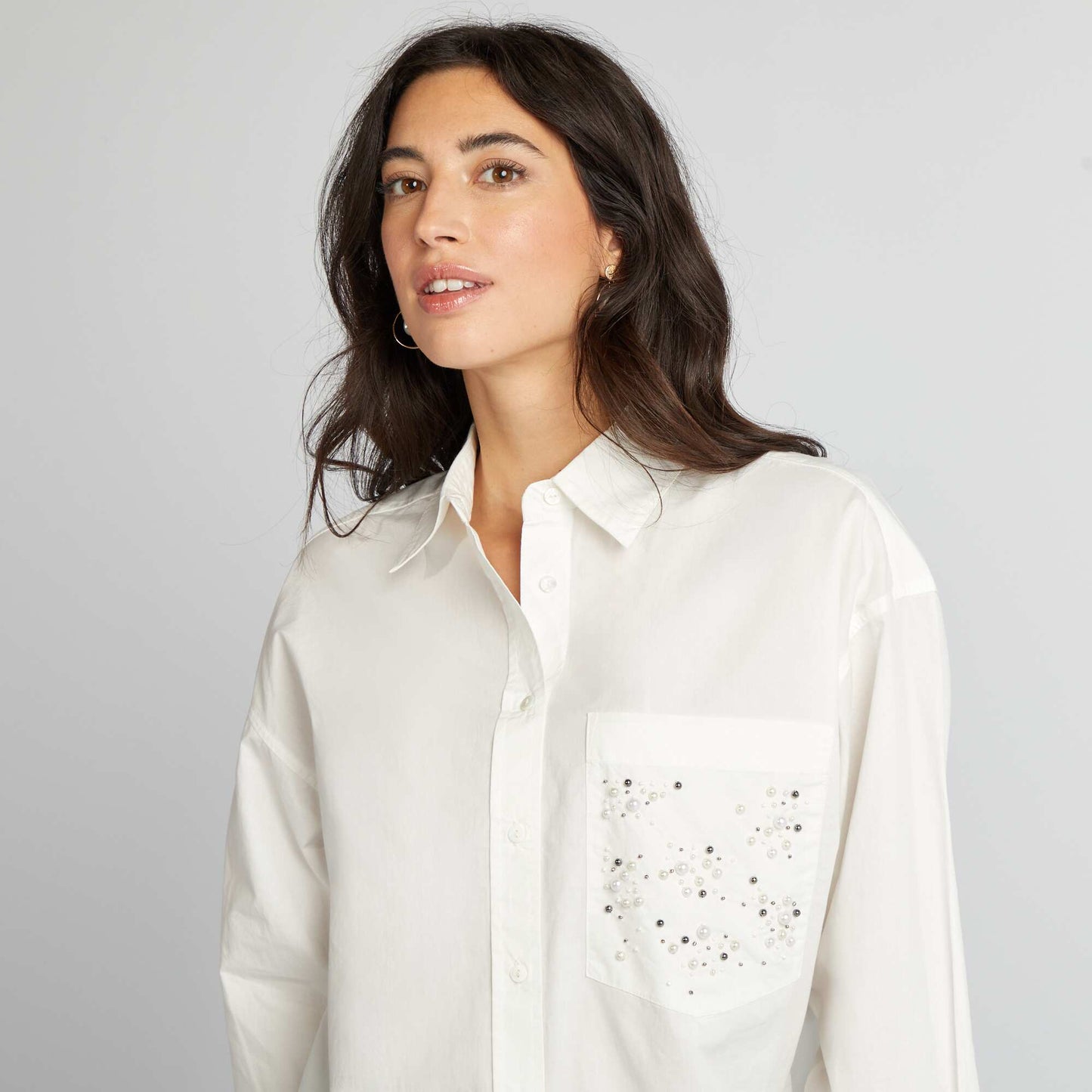 Blouse with beaded breast pocket WHITE