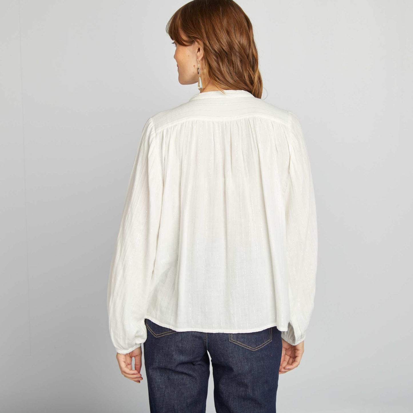 Flowing blouse with shiny metallic thread WHITE