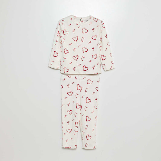 Long pyjamas with a T-shirt and trousers - 2-piece set WHITE