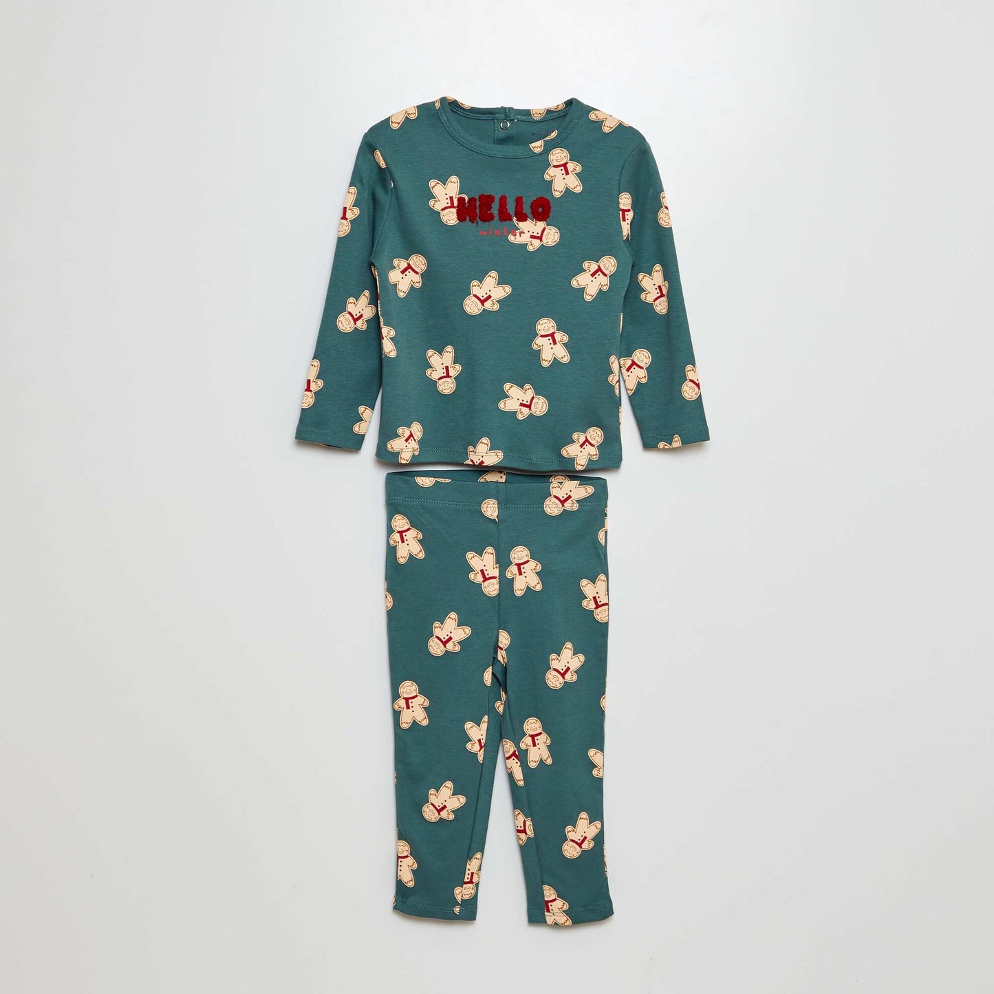 Long pyjamas with a T-shirt and trousers - 2-piece set GREEN