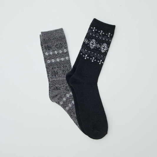 2 pairs of patterned jacquard socks BEIGE