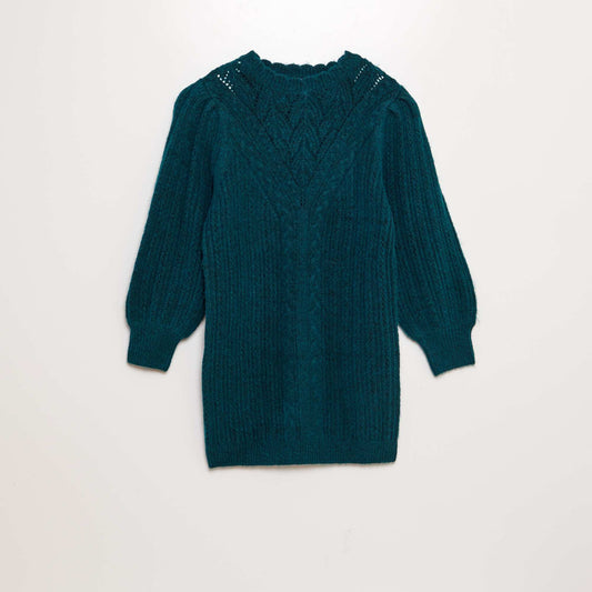 Openwork cable-knit sweater dress green