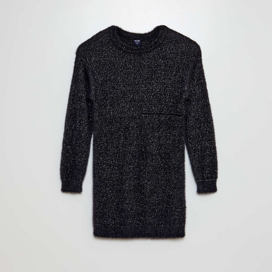 Fuzzy knit sweater dress BLACK