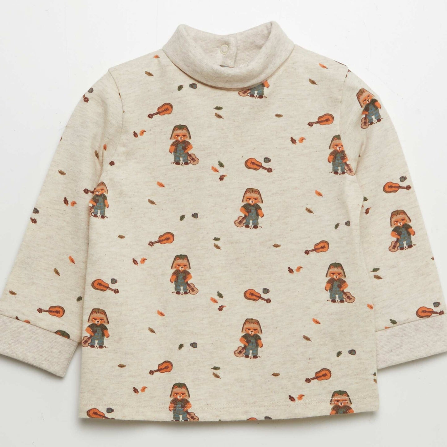 Printed polo neck T-shirt BEIGE