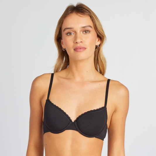 Padded cotton bra BLACK