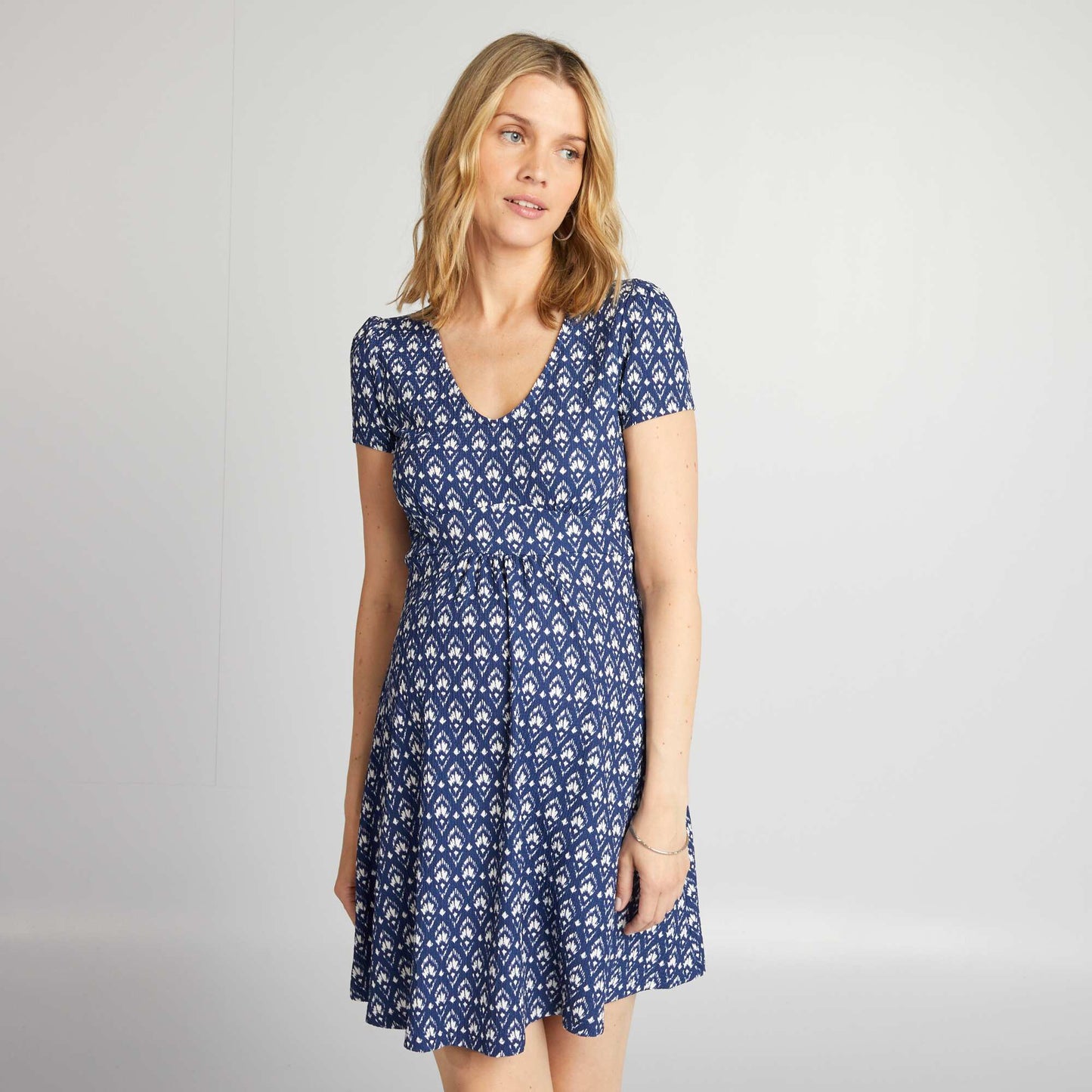 Short patterned maternity dress BLUE