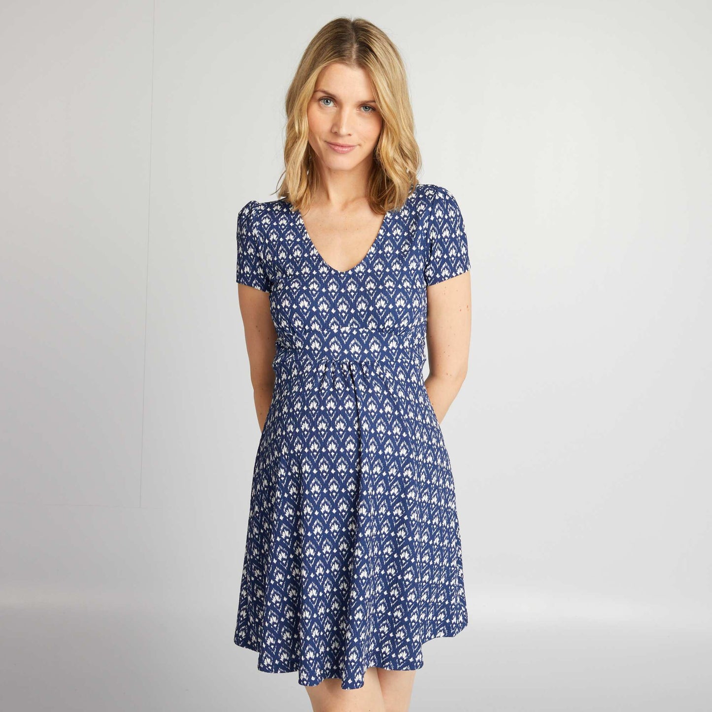 Short patterned maternity dress BLUE