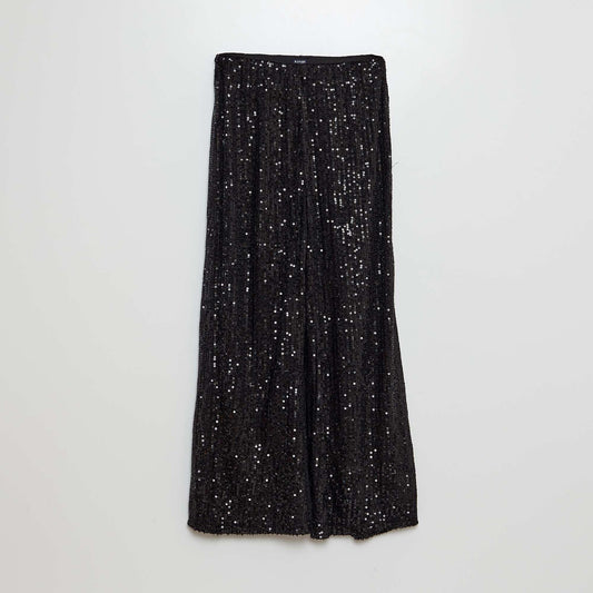 Straight sequined trousers black