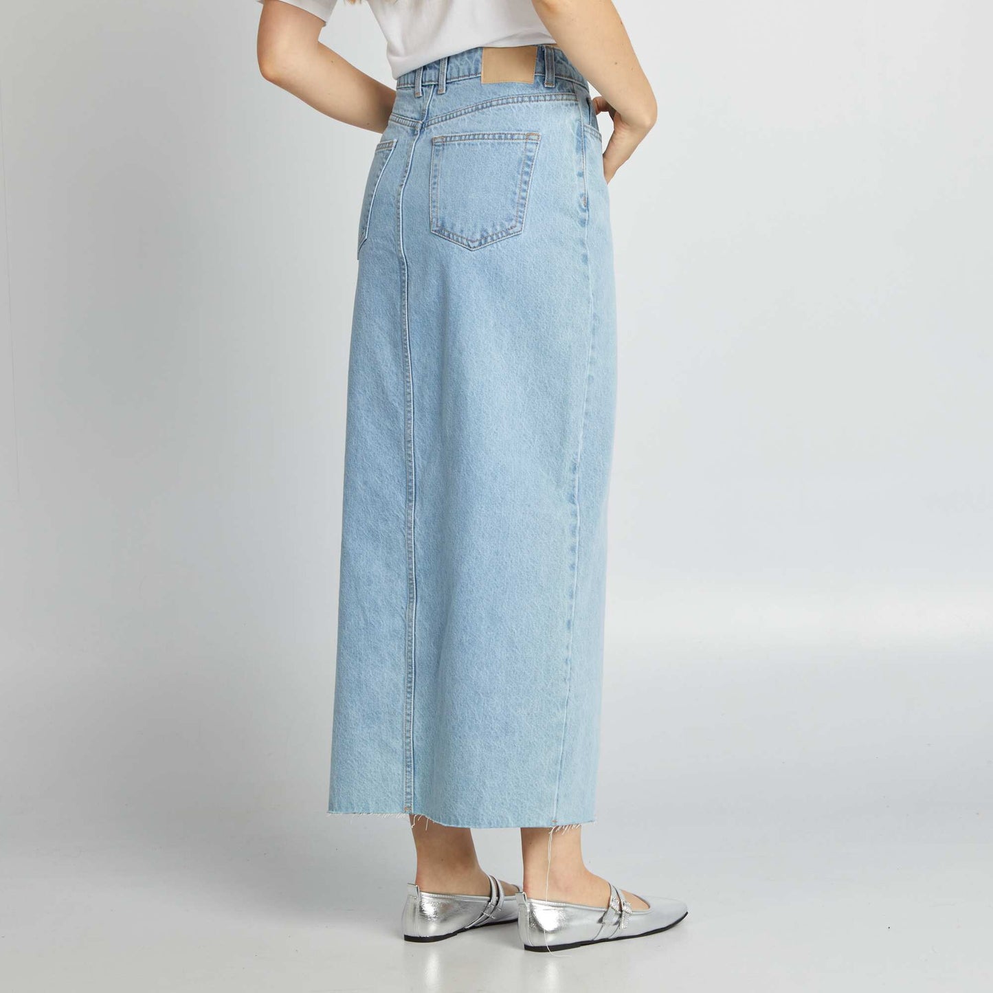 Long denim skirt with slit BLUE