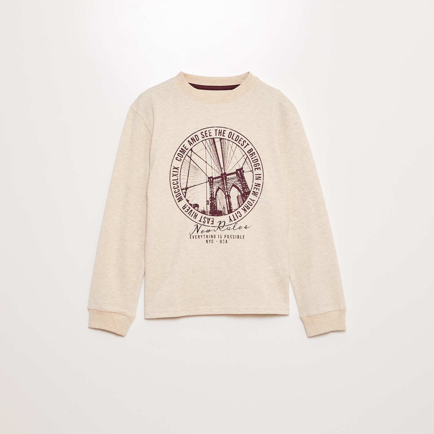 Long-sleeved printed T-shirt BEIGE