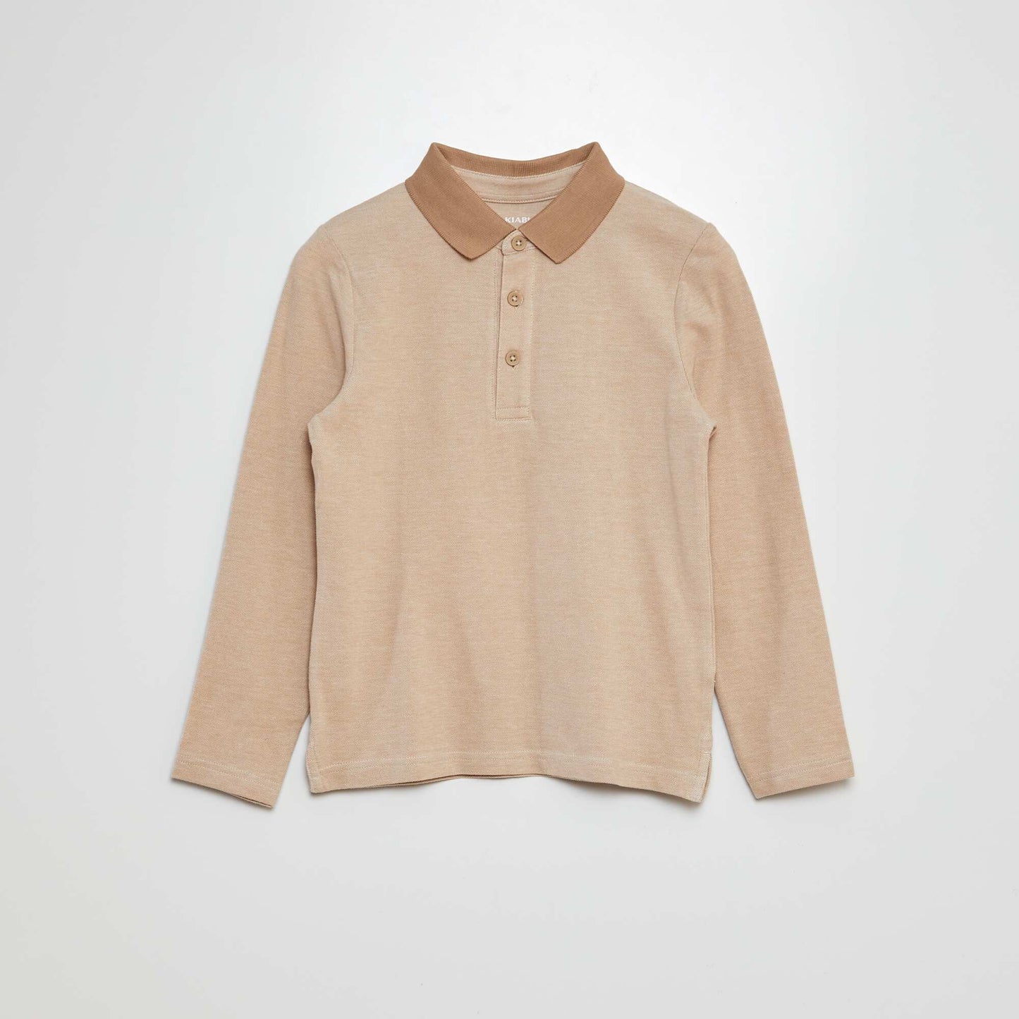 Long-sleeved cotton piqué polo shirt BEIGE