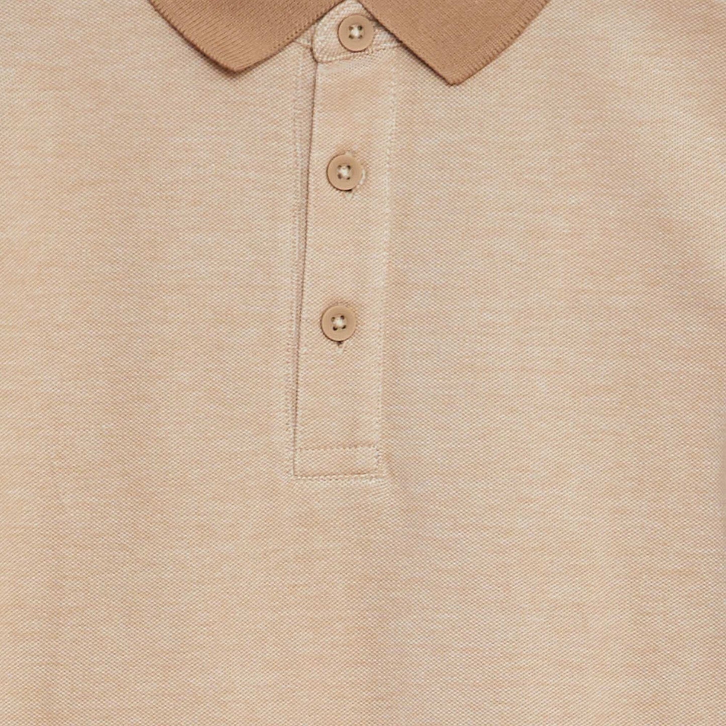 Long-sleeved cotton piqué polo shirt BEIGE