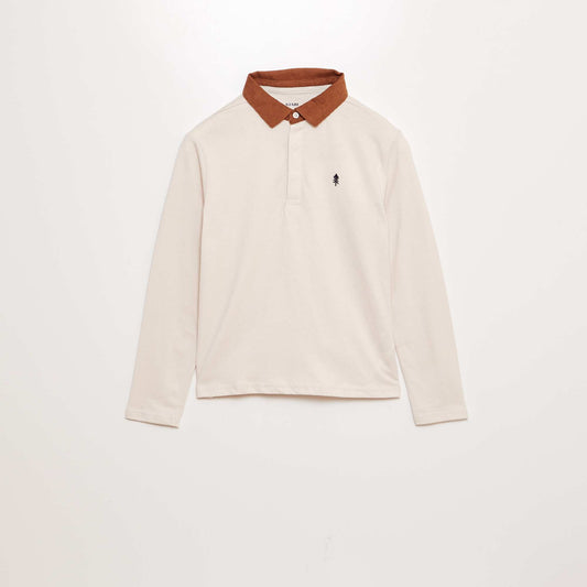 Long-sleeved polo shirt with contrasting collar BEIGE