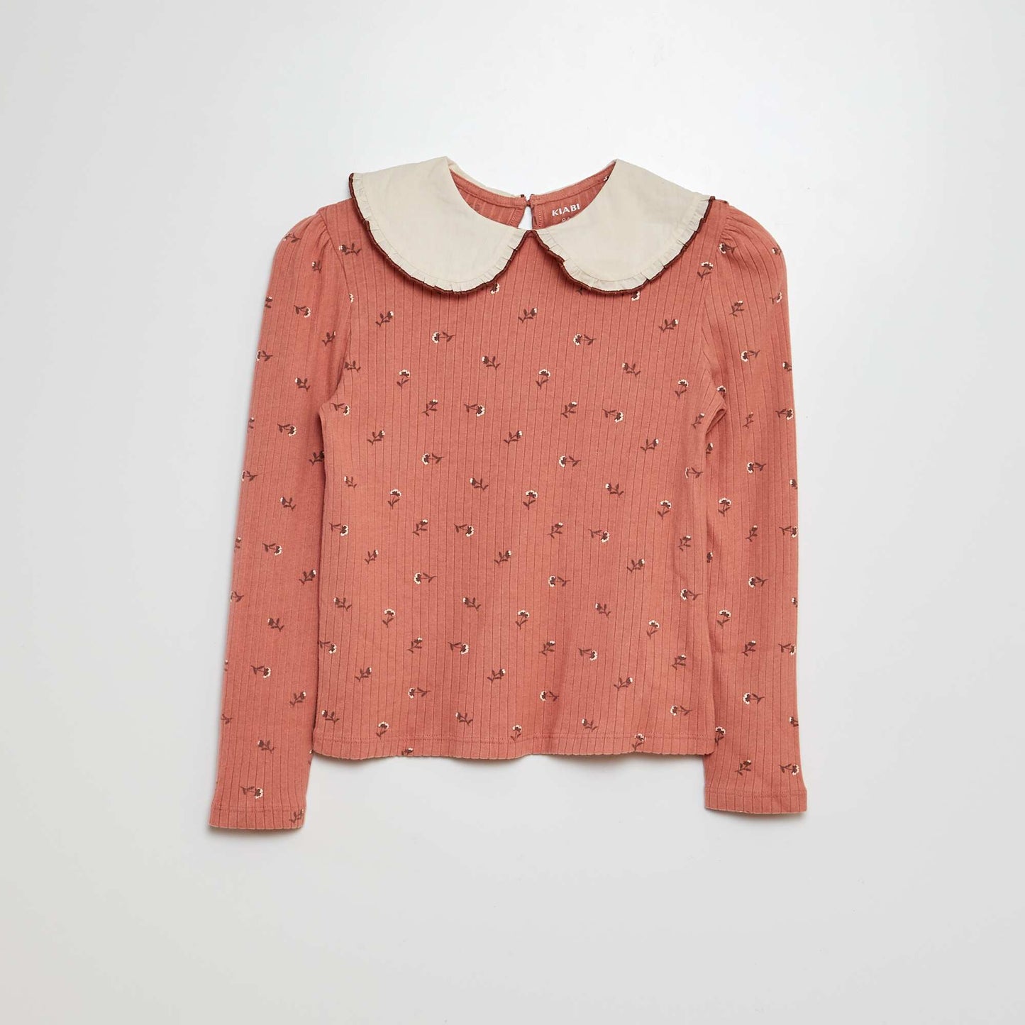 Ribbed T-shirt with Peter Pan collar PINK