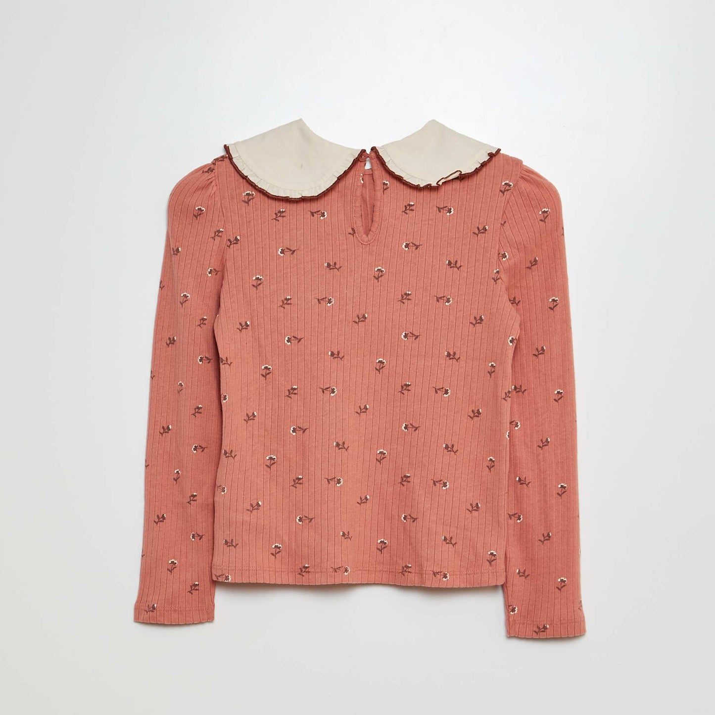 Ribbed T-shirt with Peter Pan collar PINK