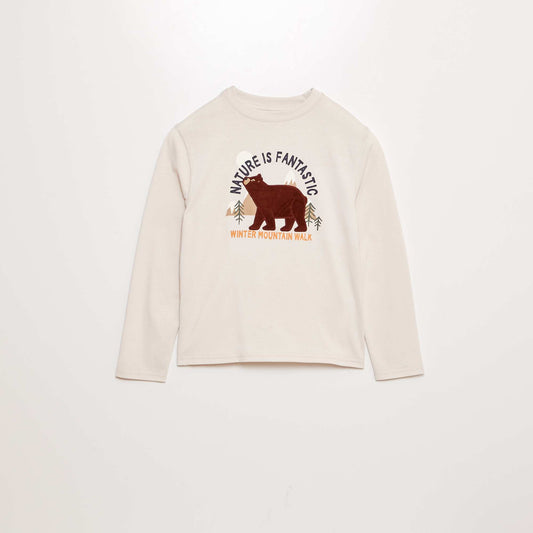 Long-sleeved bear print T-shirt BEIGE