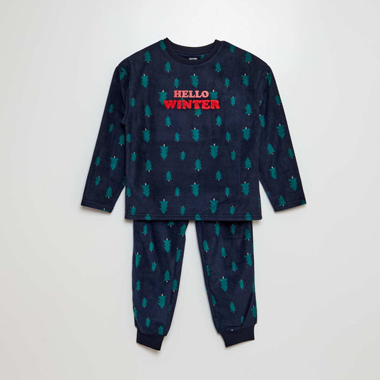 Christmas long fleece pyjamas - 2 pockets BLUE