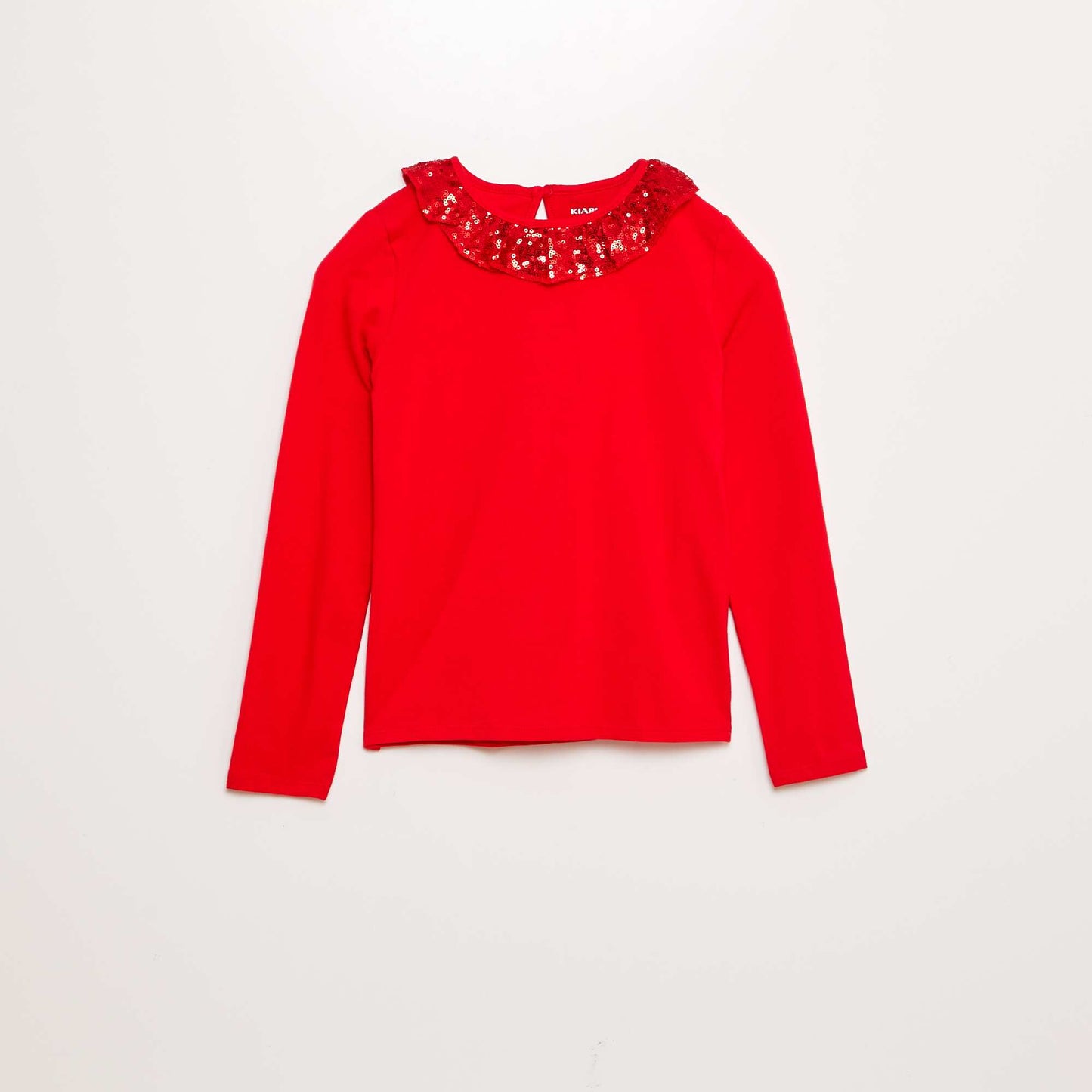 T-shirt with sequined tulle neckline RED