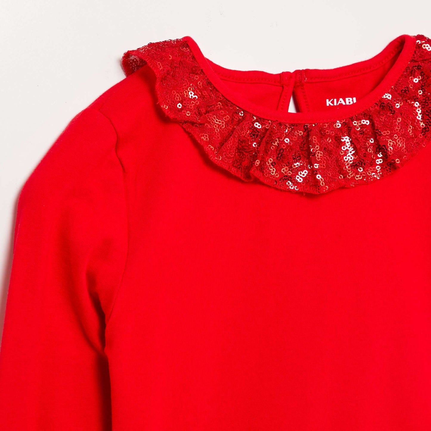 T-shirt with sequined tulle neckline RED