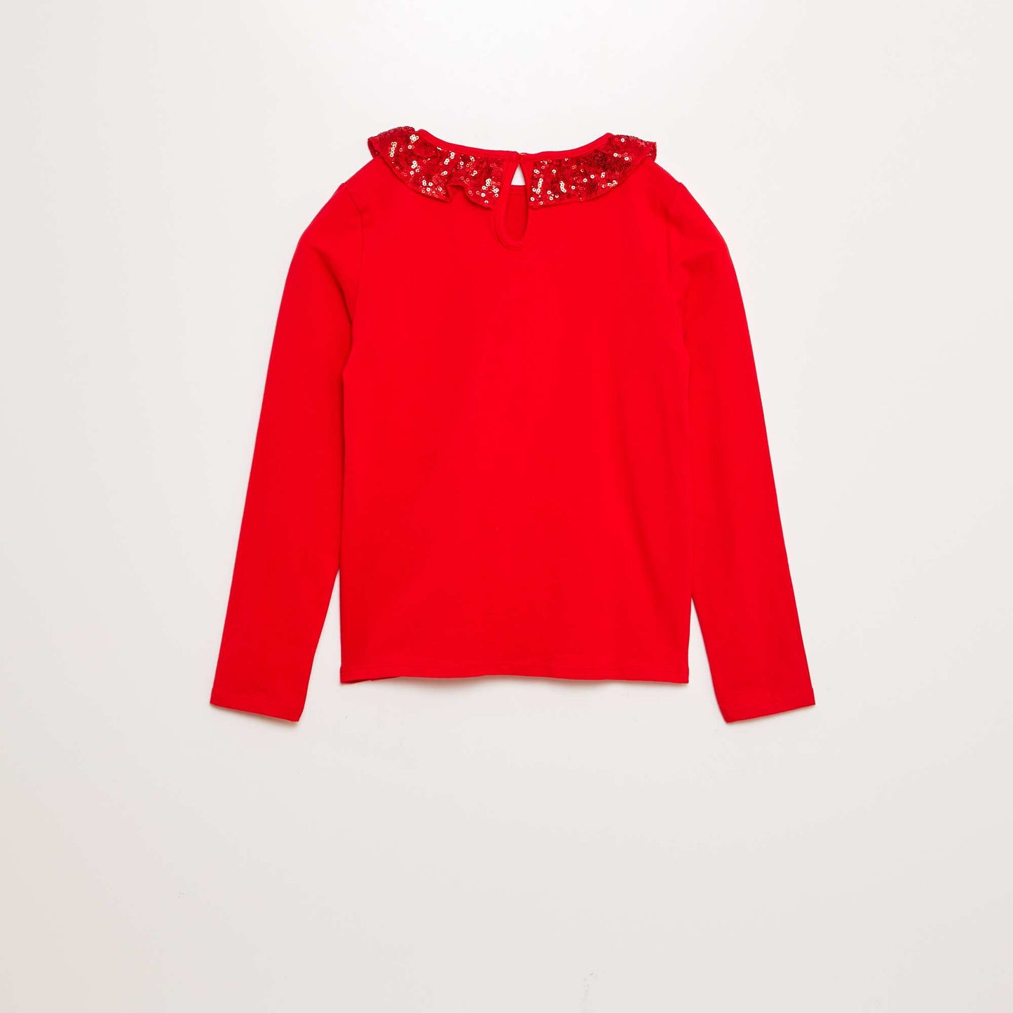 T-shirt with sequined tulle neckline RED