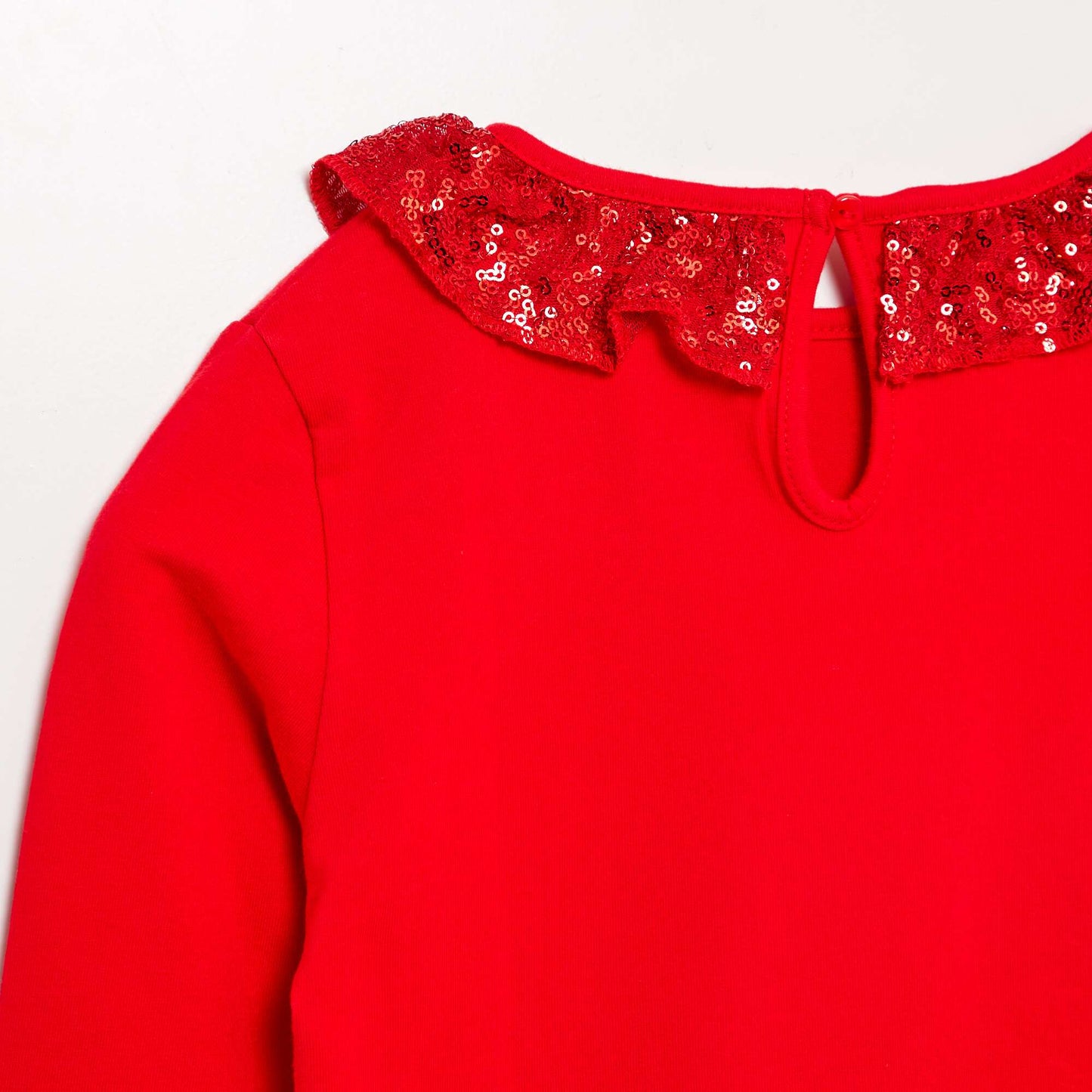 T-shirt with sequined tulle neckline RED