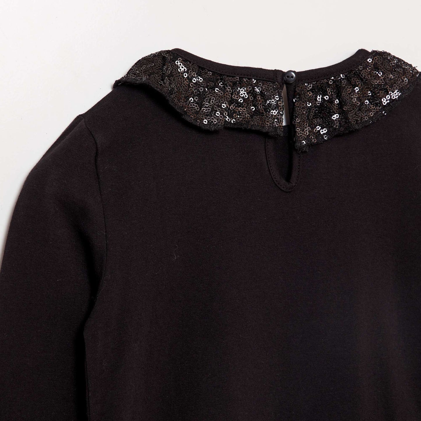 T-shirt with sequined tulle neckline black