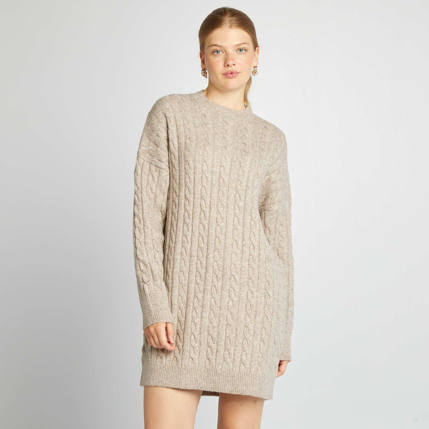 Cable-knit sweater dress BEIGE