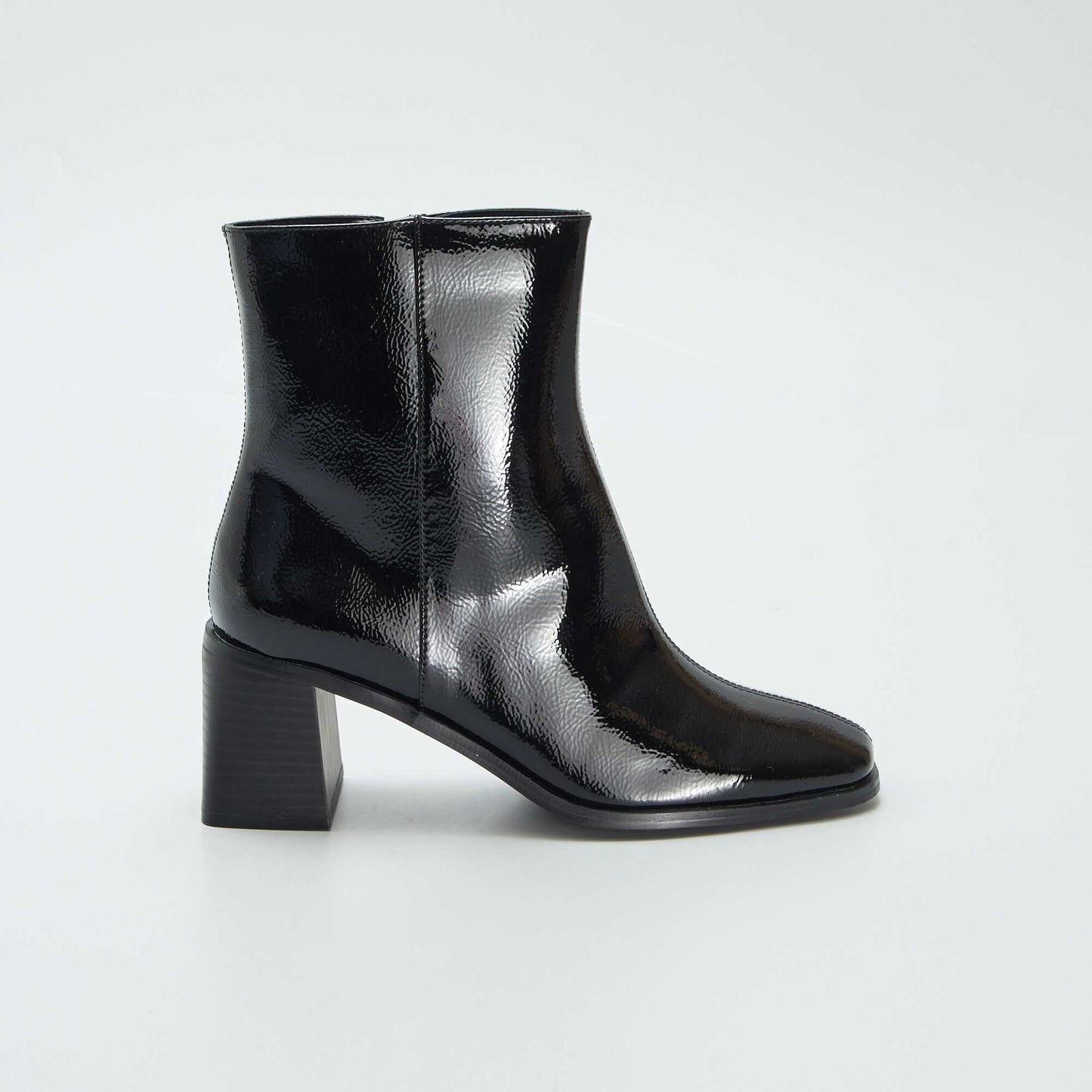 Patent heeled ankle boots black