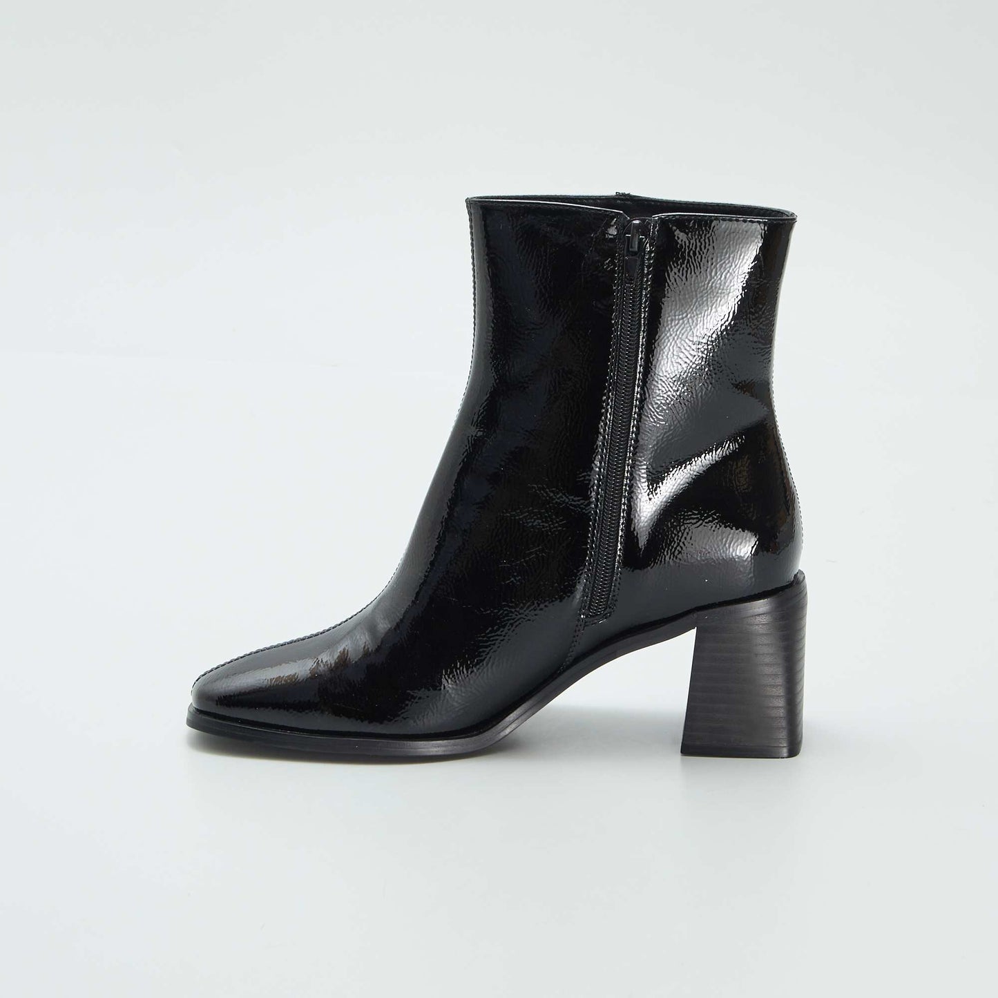 Patent heeled ankle boots black