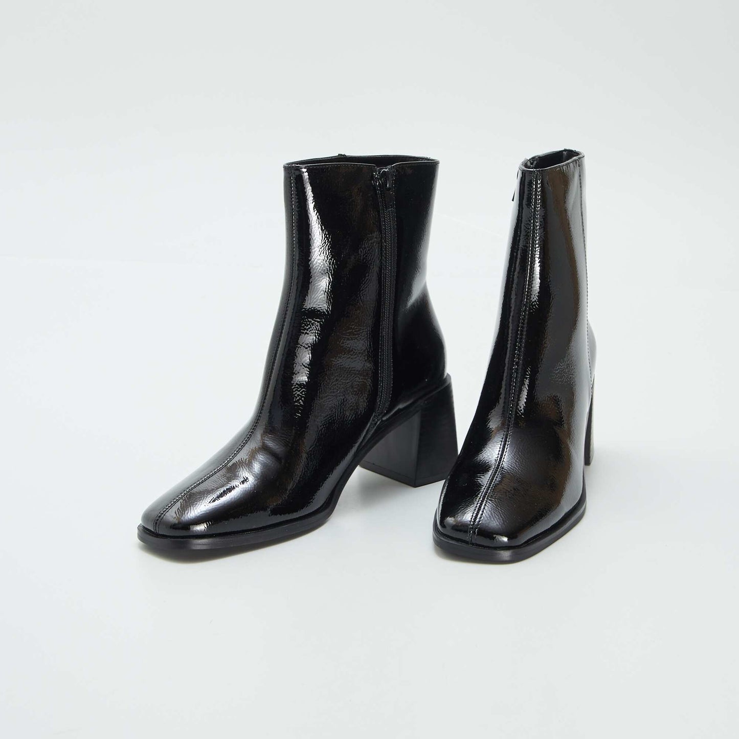 Patent heeled ankle boots black