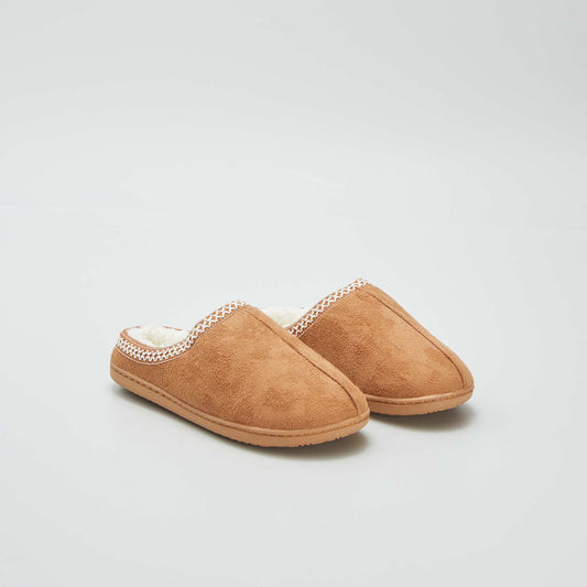 Embroidered faux fur-lined mules BEIGE